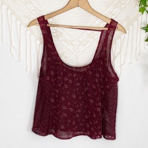 Hollister Sheer Burgundy Floral Tank
